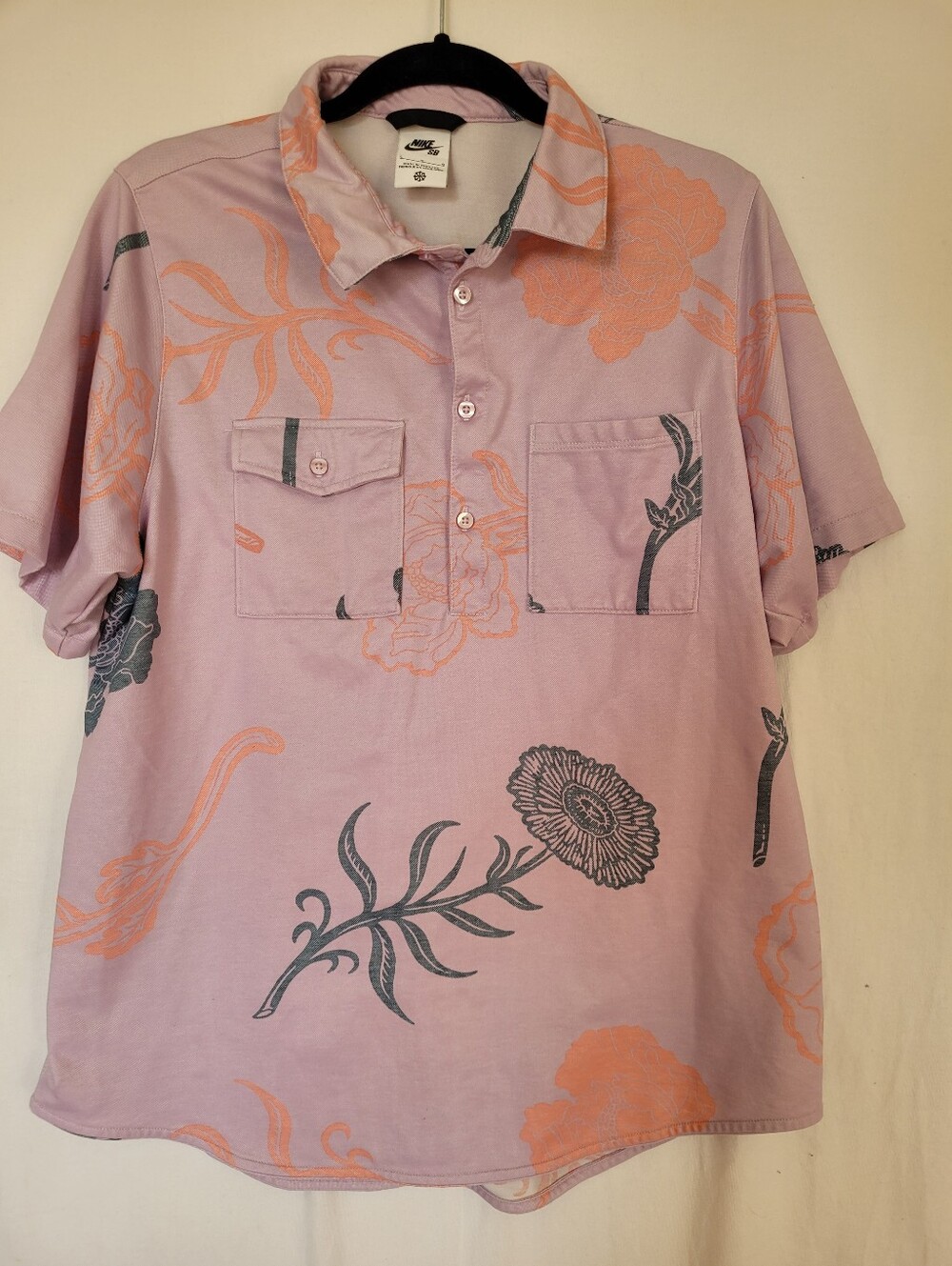 Nike Skater Polo Shirt Size L Pink Floral Hawaiian